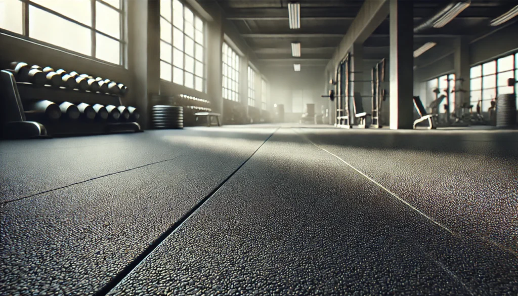 Sparkling clean rubber gym floor in well-lit room ready for workout