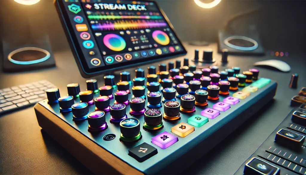 Completed Stream Deck setup with vibrant custom knobs